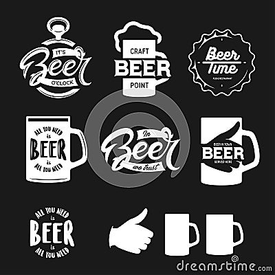 Beer related typography set. Vector vintage lettering illustration. Vector Illustration