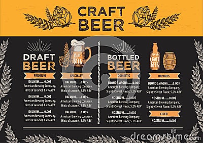 Beer restaurant cafe menu, template design. Vector Illustration