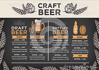 Beer restaurant cafe menu, template design. Vector Illustration