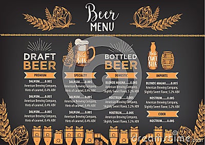 Beer restaurant cafe menu, template design. Vector Illustration