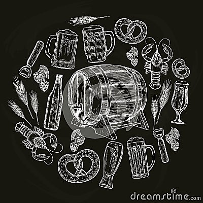 Beer round template on black background Vector Illustration