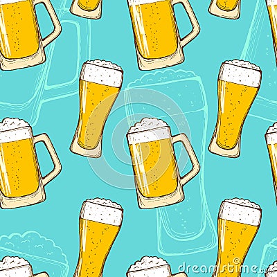 Beer seamless pattern Vector Illustration