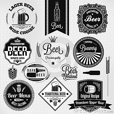 Beer set vintage lager labels Vector Illustration