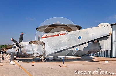 Vintage aircraft Northrop Grumman E-2 Hawkeye displayed at the Israeli Air Force Museum Editorial Stock Photo