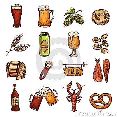 Beer Sketch Set Vector Illustration