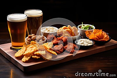 Beer snacks from the bar on a tray Stock Photo