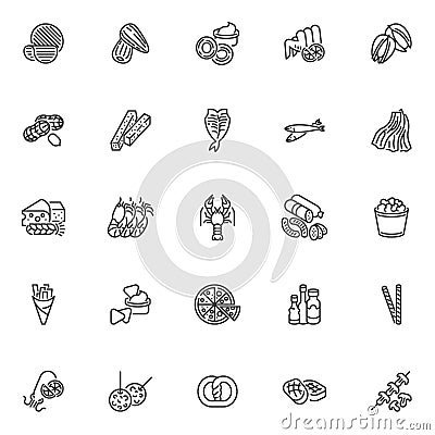 Beer snacks line icons set Vector Illustration