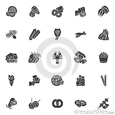 Beer snacks vector icons set Cartoon Illustration