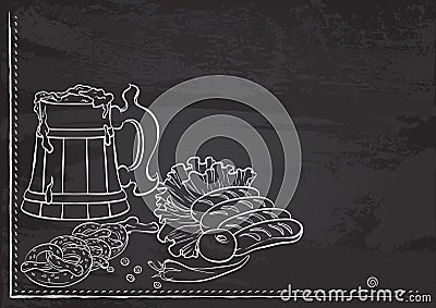 Beer still life chalk Vector Illustration