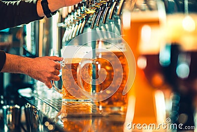 Beer taps in a pub Stock Photo