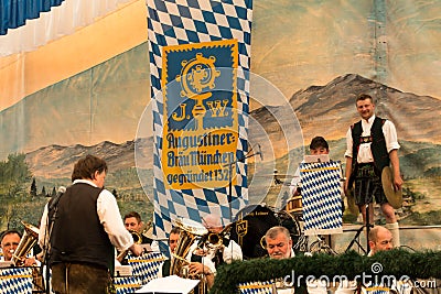 Beer tent at Spring Festival on Theresienwiese in Munich, German Editorial Stock Photo
