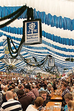 Beer tent at Spring Festival on Theresienwiese in Munich, German Editorial Stock Photo