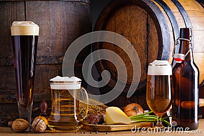 Beer and traditional food Stock Photo