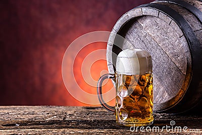 Beer. Two cold beers. Draft beer. Draft ale. Golden beer. Golden ale. Two gold beer with froth on top. Draft cold beer in glass ja Stock Photo