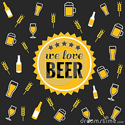 Beer vector icons background - bottle, glass, pint Vector Illustration