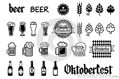 Beer vector icons set - bottle, glass, pint Vector Illustration