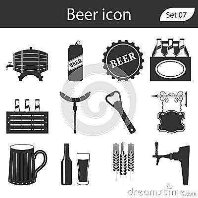Beer vector icons set - bottle, glass, pint Vector Illustration