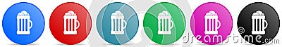 Beer vector icons, set of circle gradient buttons in 6 colors options for webdesign and mobile applications Vector Illustration