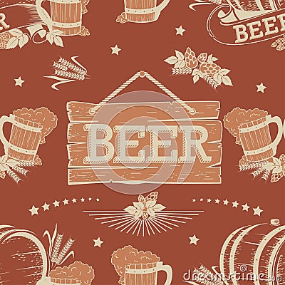 Beer vintage seamless pattern Vector Illustration