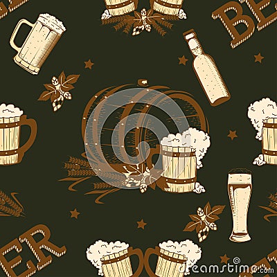 Beer vintage seamless pattern Vector Illustration