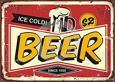 Beer vintage tin sign Vector Illustration