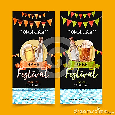 Beer watercolor flyer concept design with contrast color illustration template Cartoon Illustration