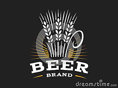 Beer wheat logo - vector illustration, ear emblem on black background Vector Illustration