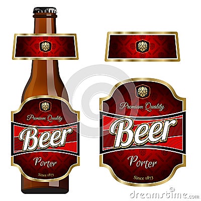 Beer label template with neck label. Porter beer. Vector Illustration