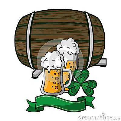 Beers cups and barrel Vector Illustration