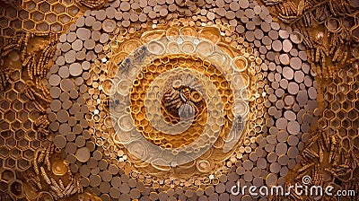 bees in circular honeycomb Stock Photo