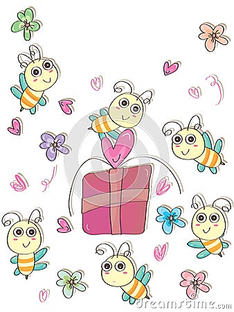 Bees Gift Vector Illustration