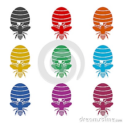 Bees and hives icon, Beehive color icons set Vector Illustration