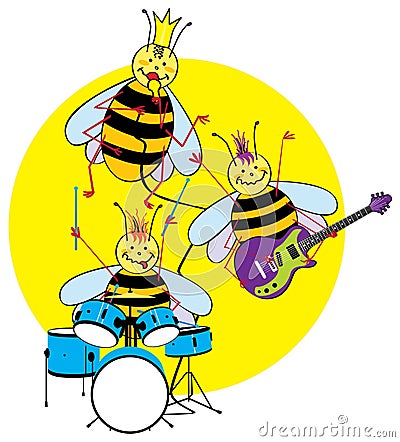 Bees playing instruments Vector Illustration