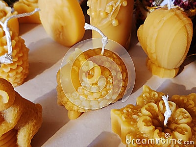 Beeswax handmade candles, pure beeswax candles handcrafted hand poured Stock Photo
