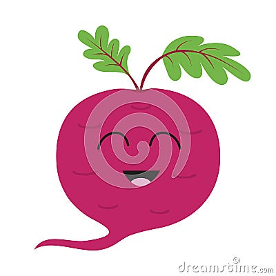 Beet with leaves icon. Red beetroot. Vegetable collection. Fresh farm healthy food. Smiling face. Cute cartoon character. Educatio Vector Illustration