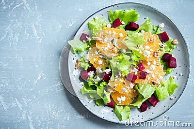 Beet and oranges salad with feta Stock Photo