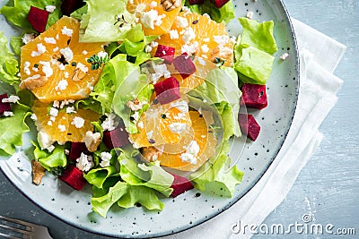 Beet and oranges salad with feta Stock Photo