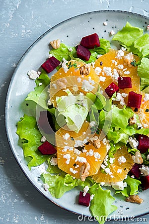 Beet and oranges salad with feta Stock Photo