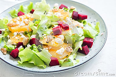 Beet and oranges salad with feta Stock Photo