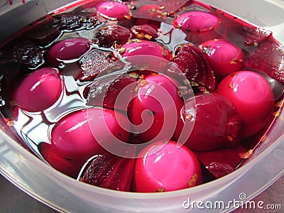 Beet Pickled Hard Boiled Eggs Stock Photo