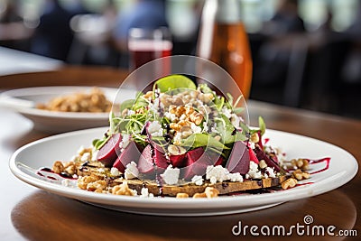 Beet salad roasted beets, goat cheese, walnuts, balsamic vinaigrette refreshing summer dish Stock Photo