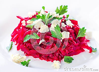 Beet salad with white cheese and parsley Stock Photo