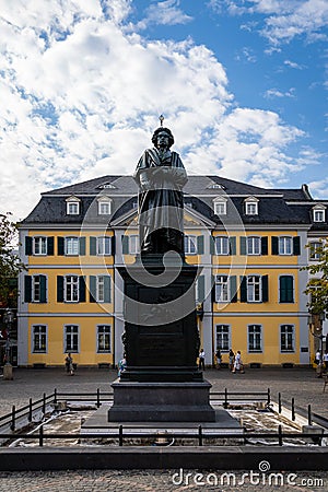 Beethoven Monument is a bronze statue of Ludwig van Beethoven located on Munsterplatz in Bonn, Germany Editorial Stock Photo