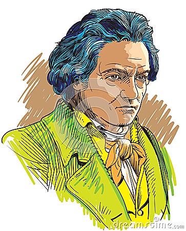 Beethoven portrait in line art illustration Vector Illustration