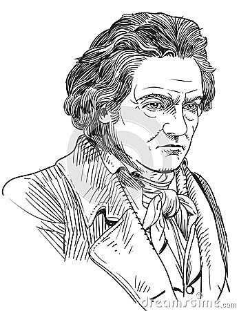 Ludwig van Beethoven portrait in line art illustration Vector Illustration