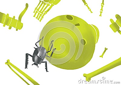 Beetle with abstract skull illustration Cartoon Illustration