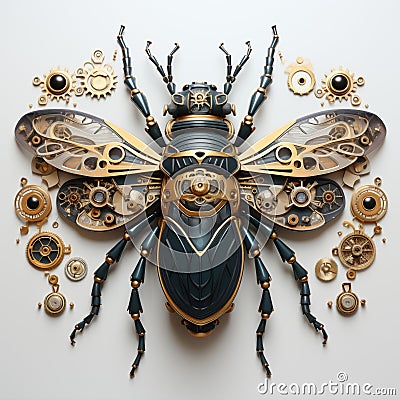 Beetle or butterfly mechanical, vintage Victorian style. Accessory in steampunk style. Generative AI Digital Stock Photo