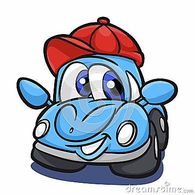 Beetle car - blue car - cartoon car Vector Illustration