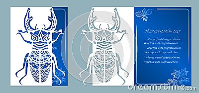 Beetle deer paper. Laser cut. Set template for laser cutting and Plotter. Vector illustration. Pattern for the laser cut, plotter Vector Illustration