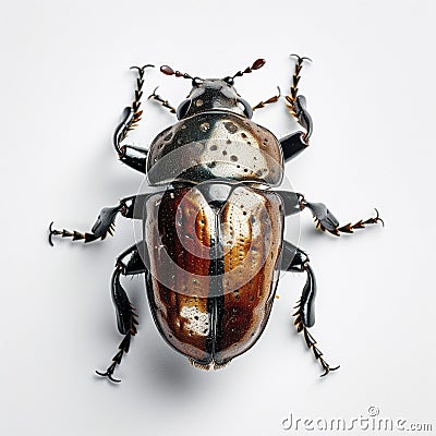 Beetle flat lay view on white background, created with generative AI Stock Photo